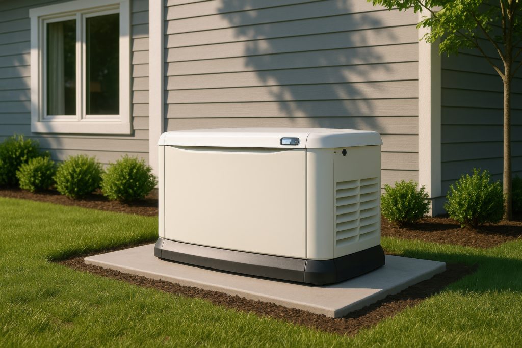 Residential standby generator installed outside a South Bay home for backup power during outages.