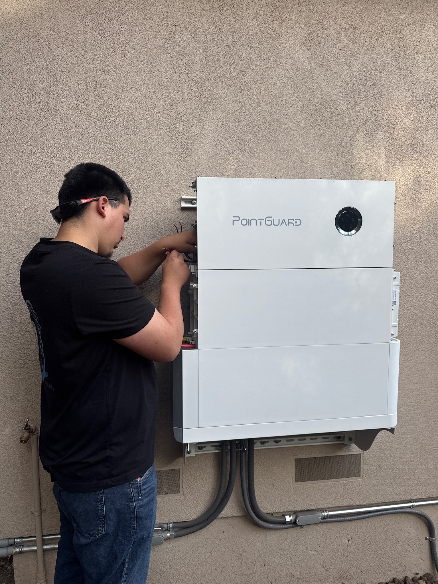 Battery storage system with solar inverter installed for a Los Altos home.