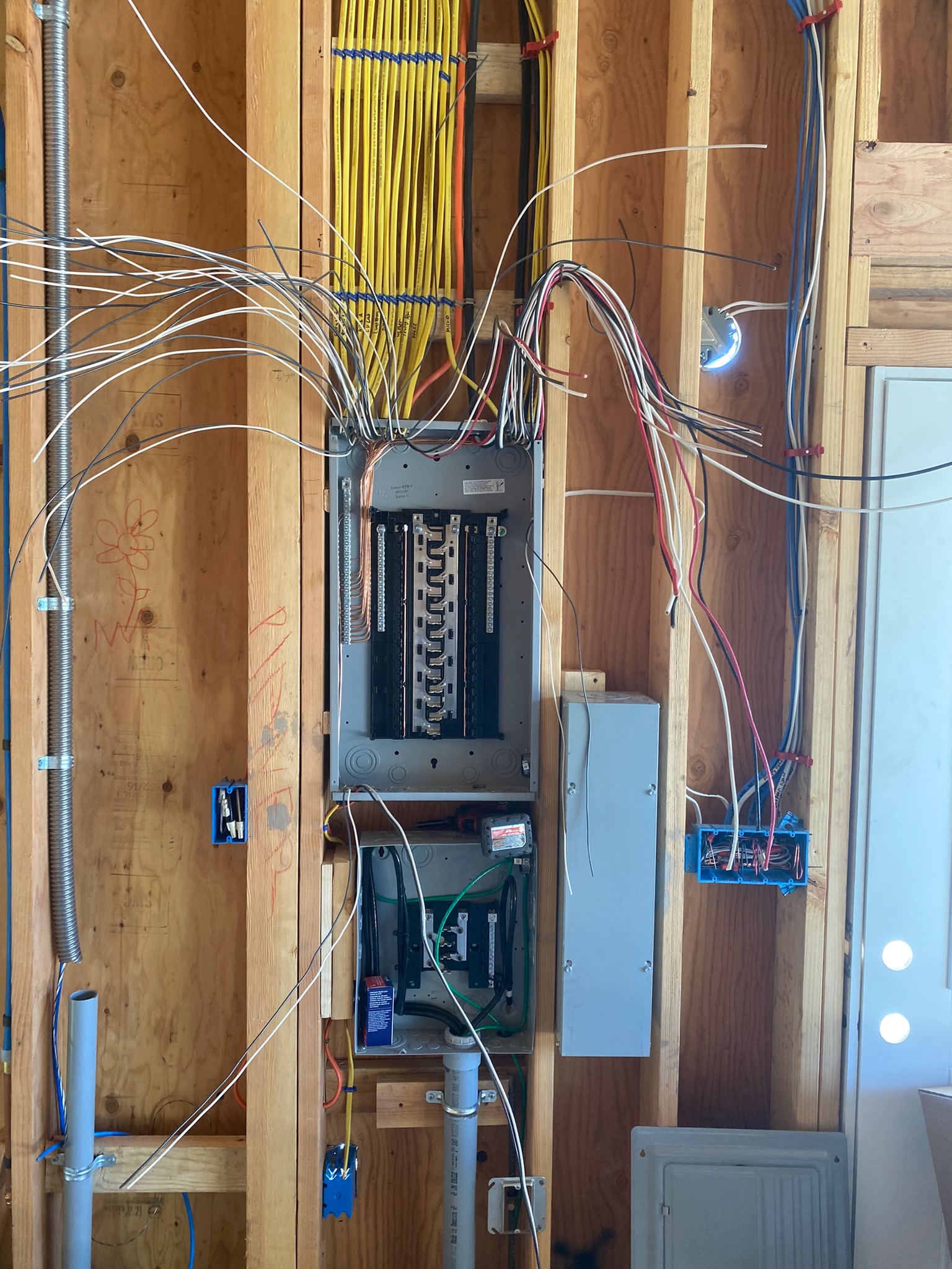 ADU electrical rough-in with new panel and wiring during an ADU build in Campbell CA by licensed electricians