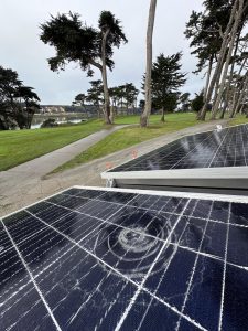 Solar panel broken by golf ball at TPC Harding Park in San Francisco, Ca