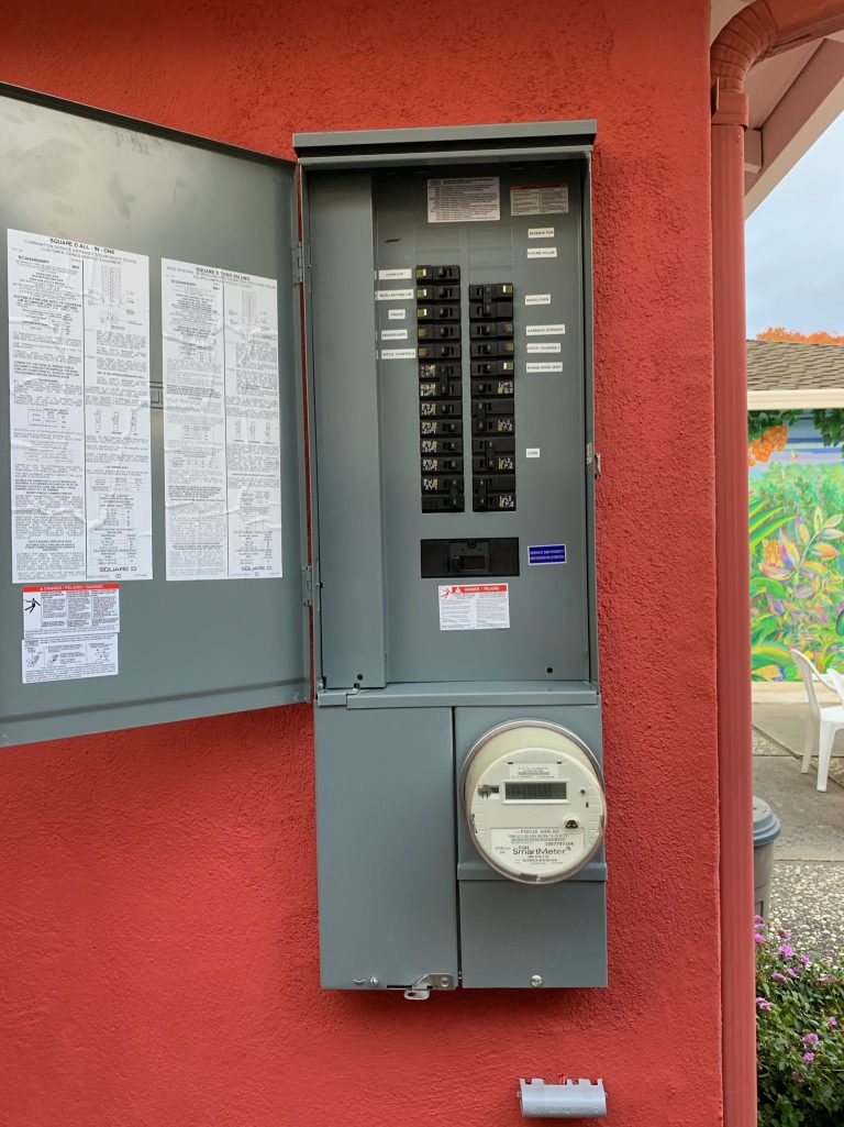 Modern residential electrical panel installed and labeled by Dollens Electric in San Jose.