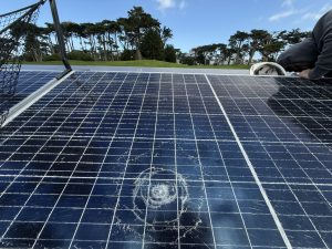 Solar panel broken by golf ball at TPC Harding Park San Francisco, CA