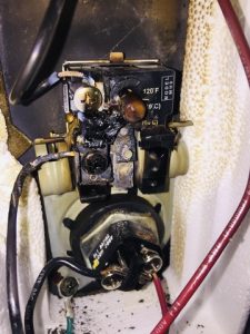 Burned electrical switch showing heat damage discovered during a residential electrical inspection by a licensed San Jose electrician